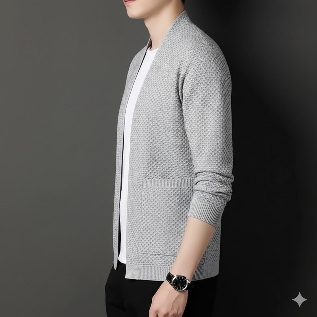 Inigo Men’s Jacquard Knit Cardigan – Soft Touch Embossed Cotton Cardigan