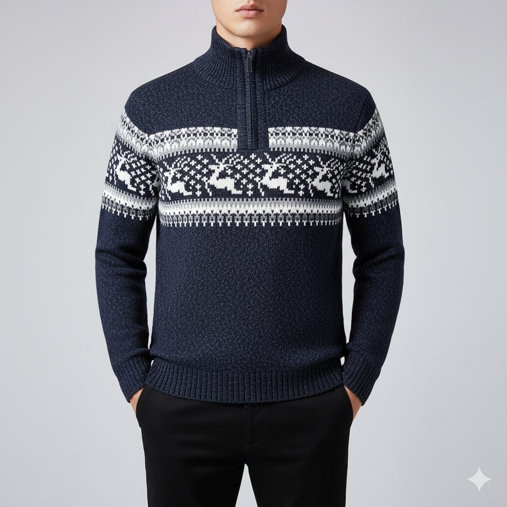 Aldrey Men's Christmas Sweater – Wool Knit Quarter-Zip Pullover