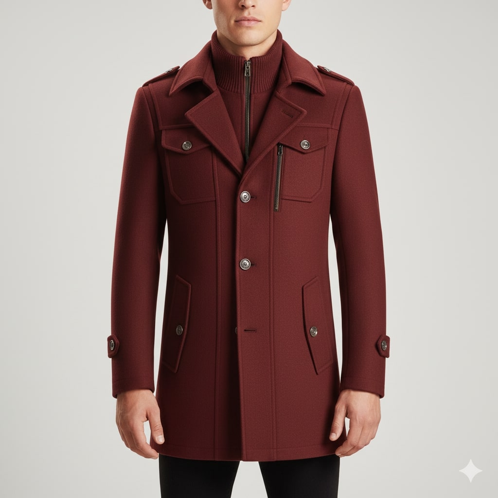 Lennox Men’s Wool Jacket – Wool Winter Coat with Tailored Collar & Utility Pocket