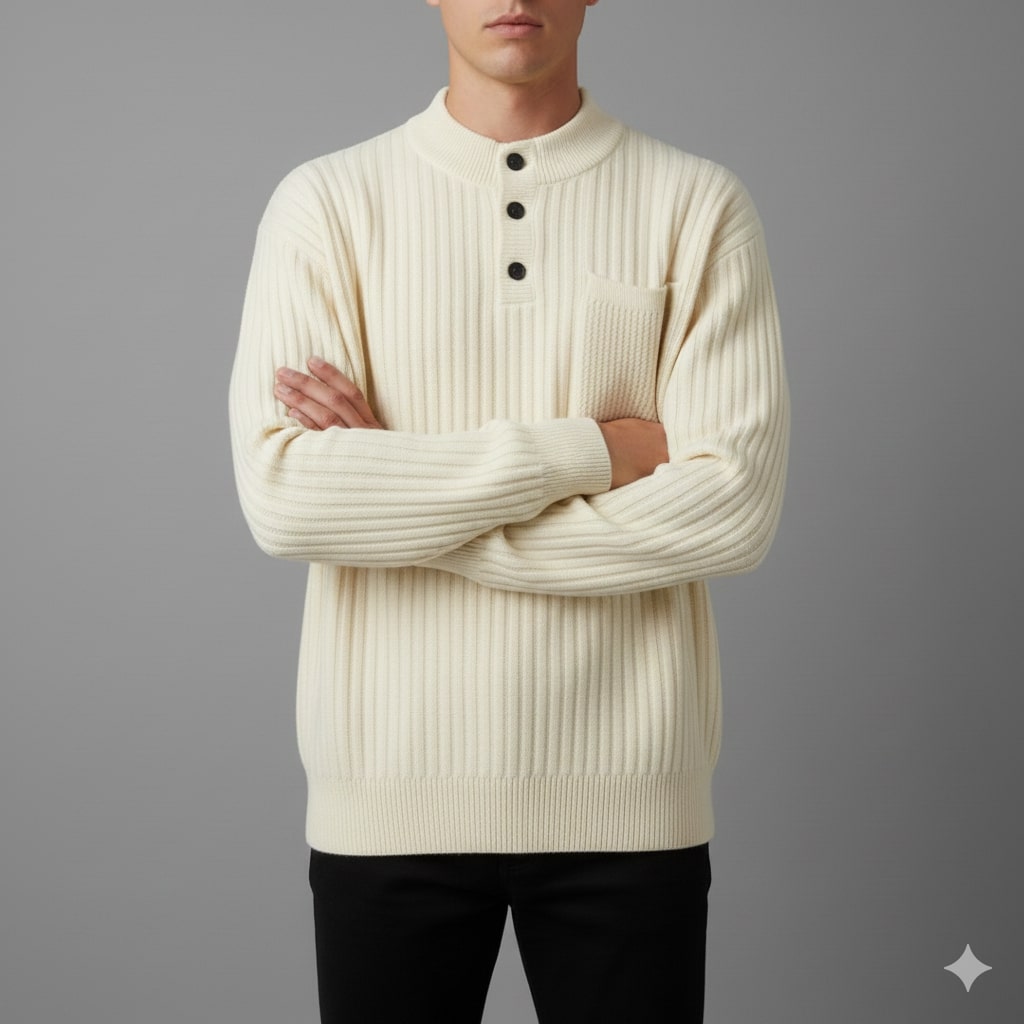 Darian Men’s Pullover Sweater – Thick Ribbed Knit Pullover for Winter