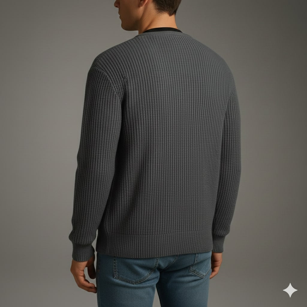 Zoren Men’s Knit Cardigan – Zip Up Sweater with Front Patch Pockets