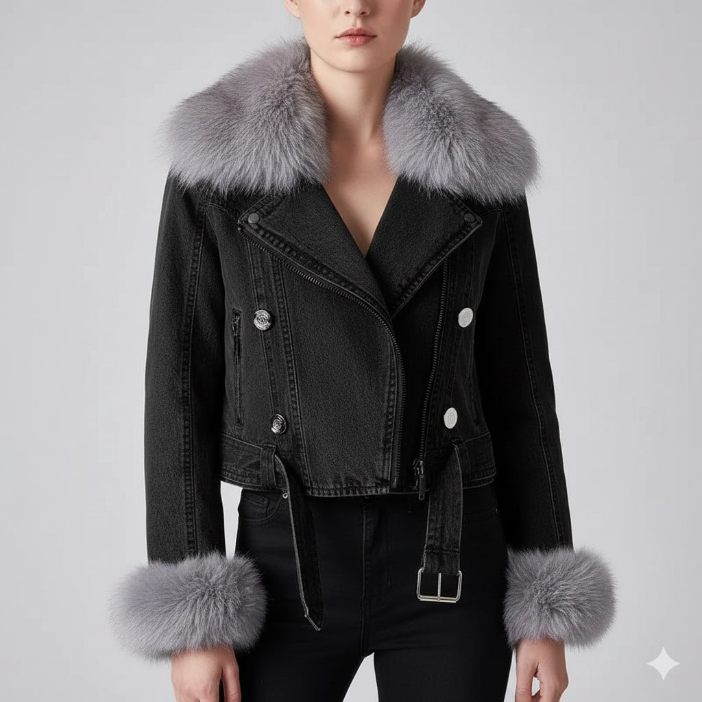 Marbella Women's Denim Jacket – Soft Lined Women’s Jacket with Warm Fur Collar & Cuffs