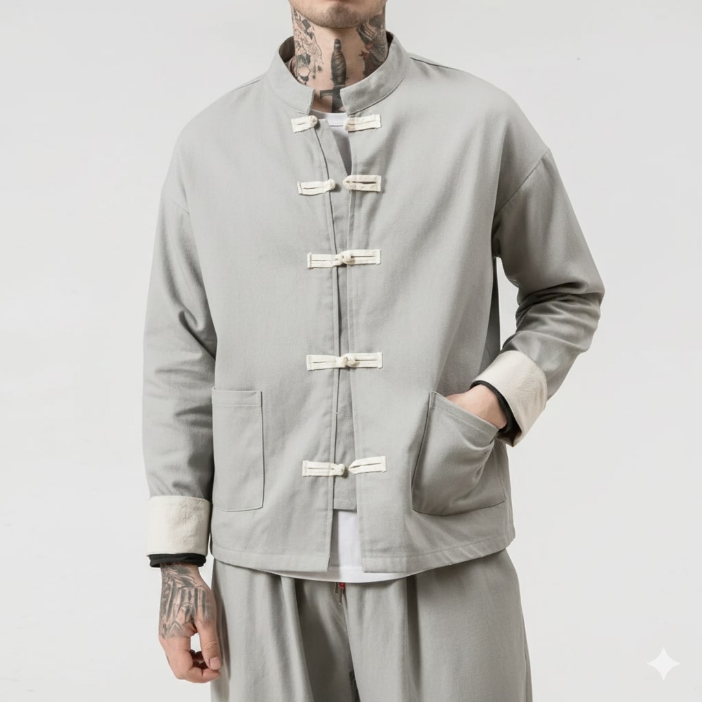Kyoto Men’s Lightweight Jacket – Soft Cotton Jacket with Knot-Button Closure