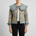 Maribel Women’s Jacquard Denim Jacket – Floral Textured Lightweight Cropped Jacket