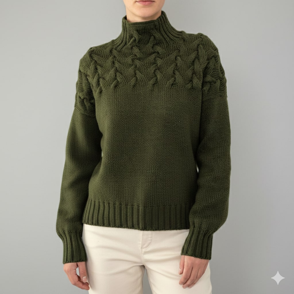 Marie Women’s Knit Jumper – Textured Soft High-Neck Pullover for Autumn