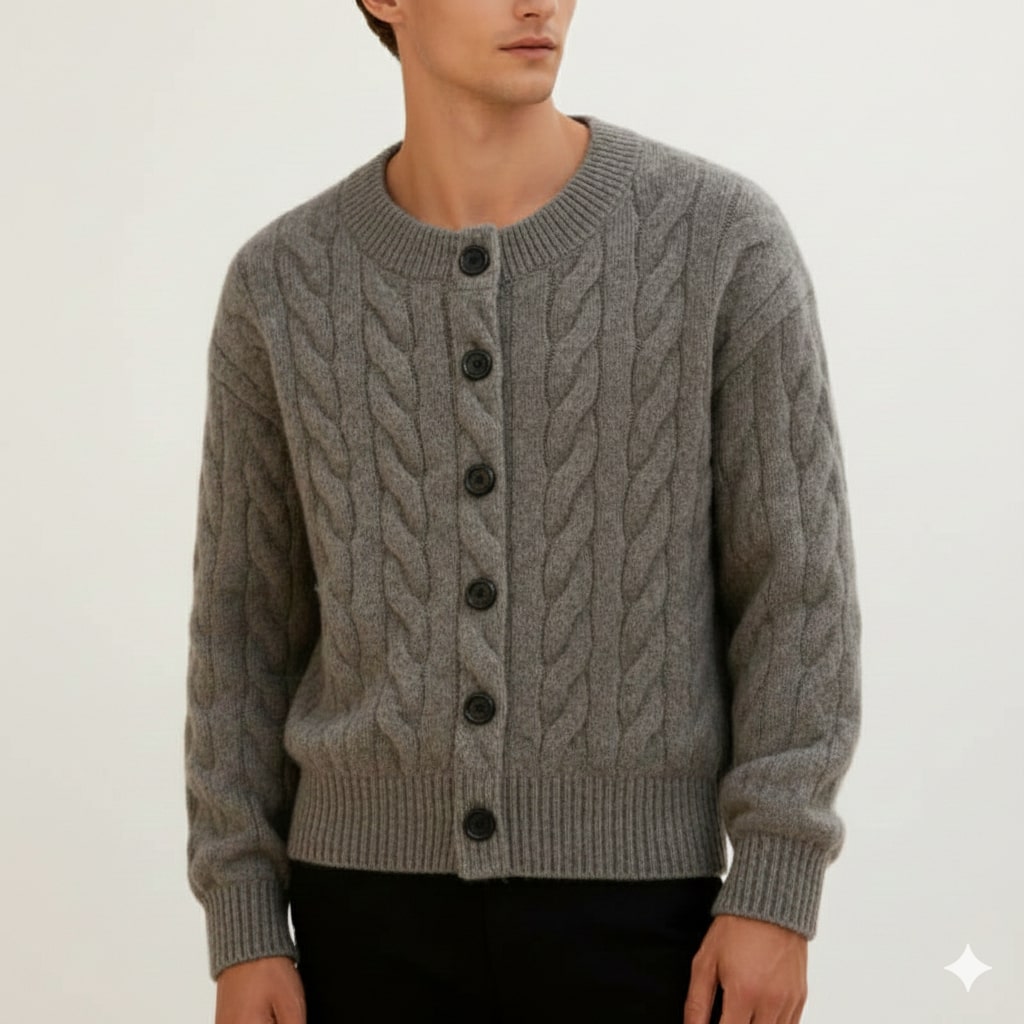 David Men’s Cardigan – Cable Knit Cardigan with Classic Button-Up Style
