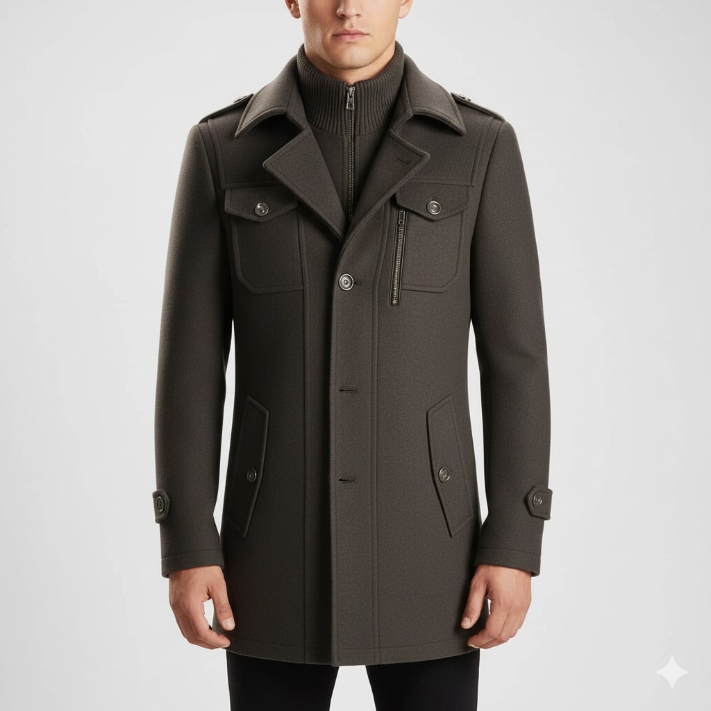 Lennox Men’s Wool Jacket – Wool Winter Coat with Tailored Collar & Utility Pocket