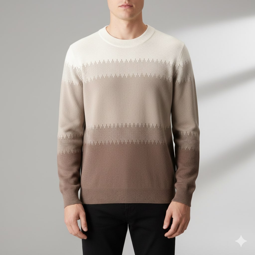 Nolan Men’s Wool Sweater – Ultra-Fine Knit with Tonal Gradient & Lightweight Fit Pullover