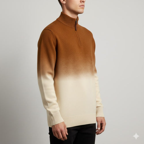 Akhie Men’s Wool Pullover – Gradient Ombre Quarter-Zip Sweater