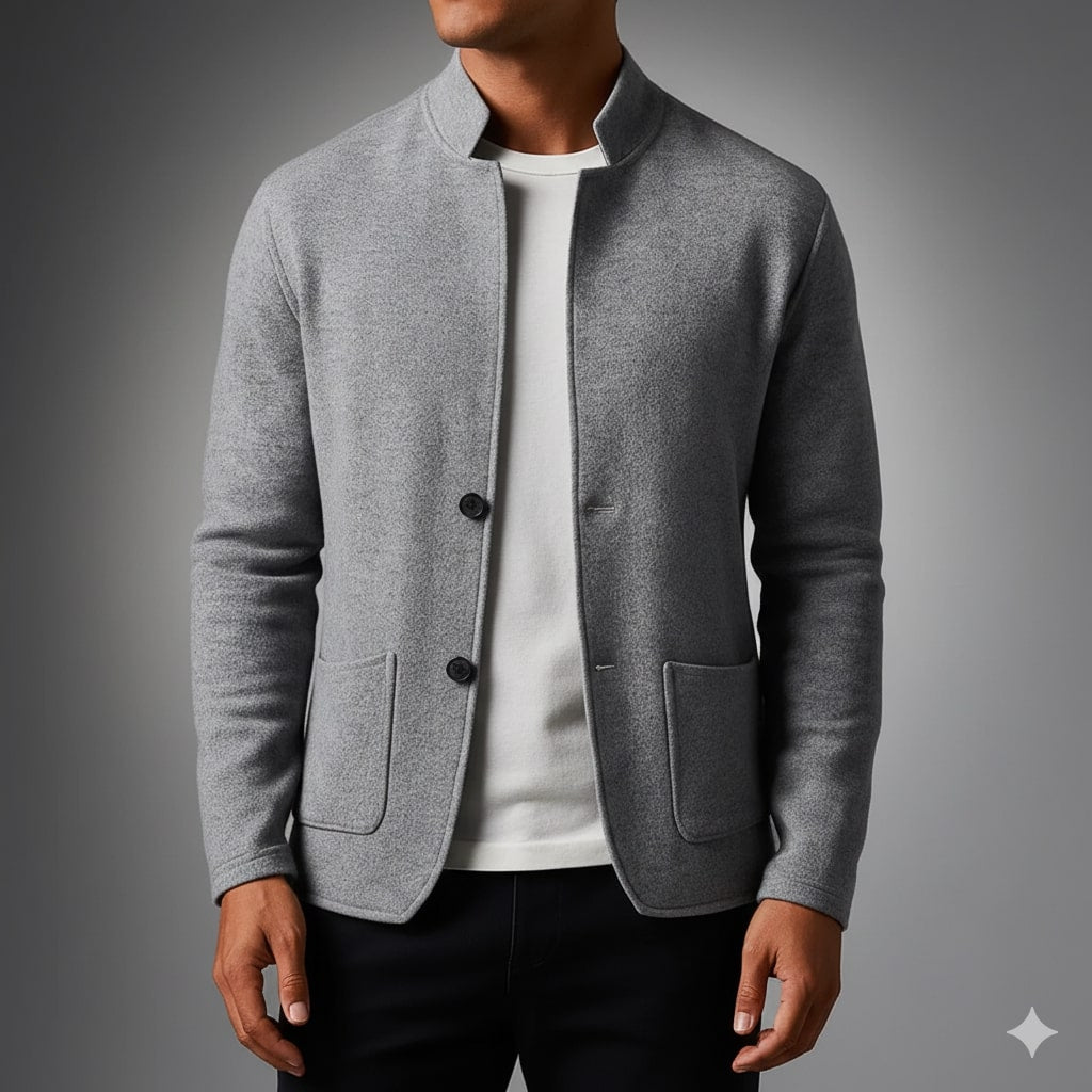 Gilbert Men’s Knit Cardigan – Italian-Style with Mandarin Collar