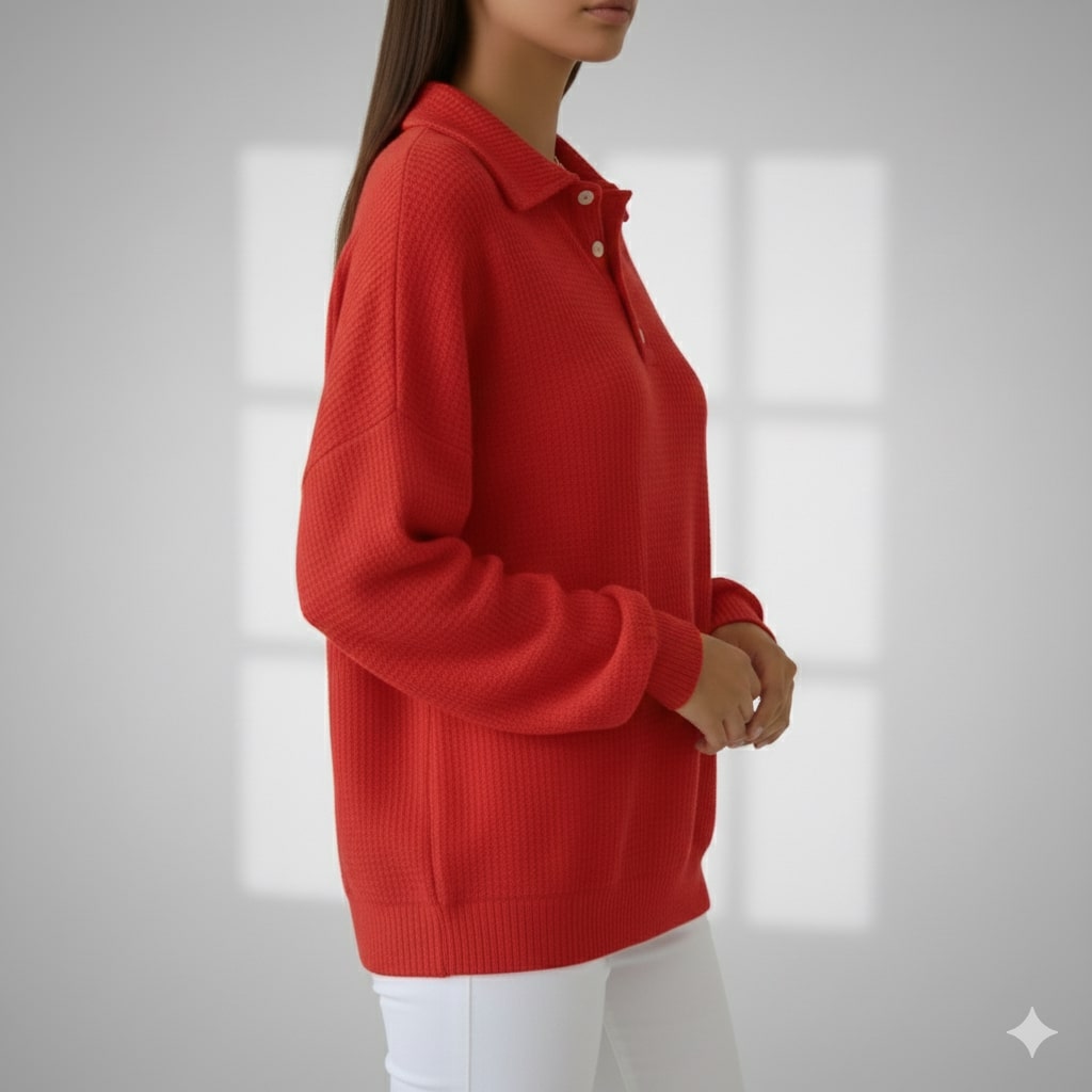 Jenny Women’s Knit Polo Sweater – Soft Ribbed Texture with Feminine Drape