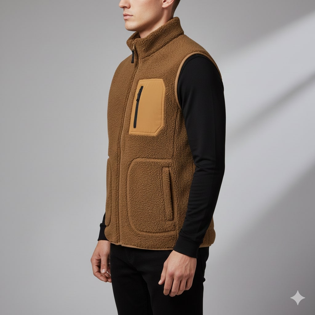 Wesbridge Men’s Fleece Vest – Sherpa Lined Full-Zip Utility Vest