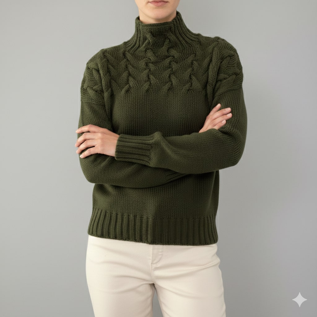 Marie Women’s Knit Jumper – Textured Soft High-Neck Pullover for Autumn