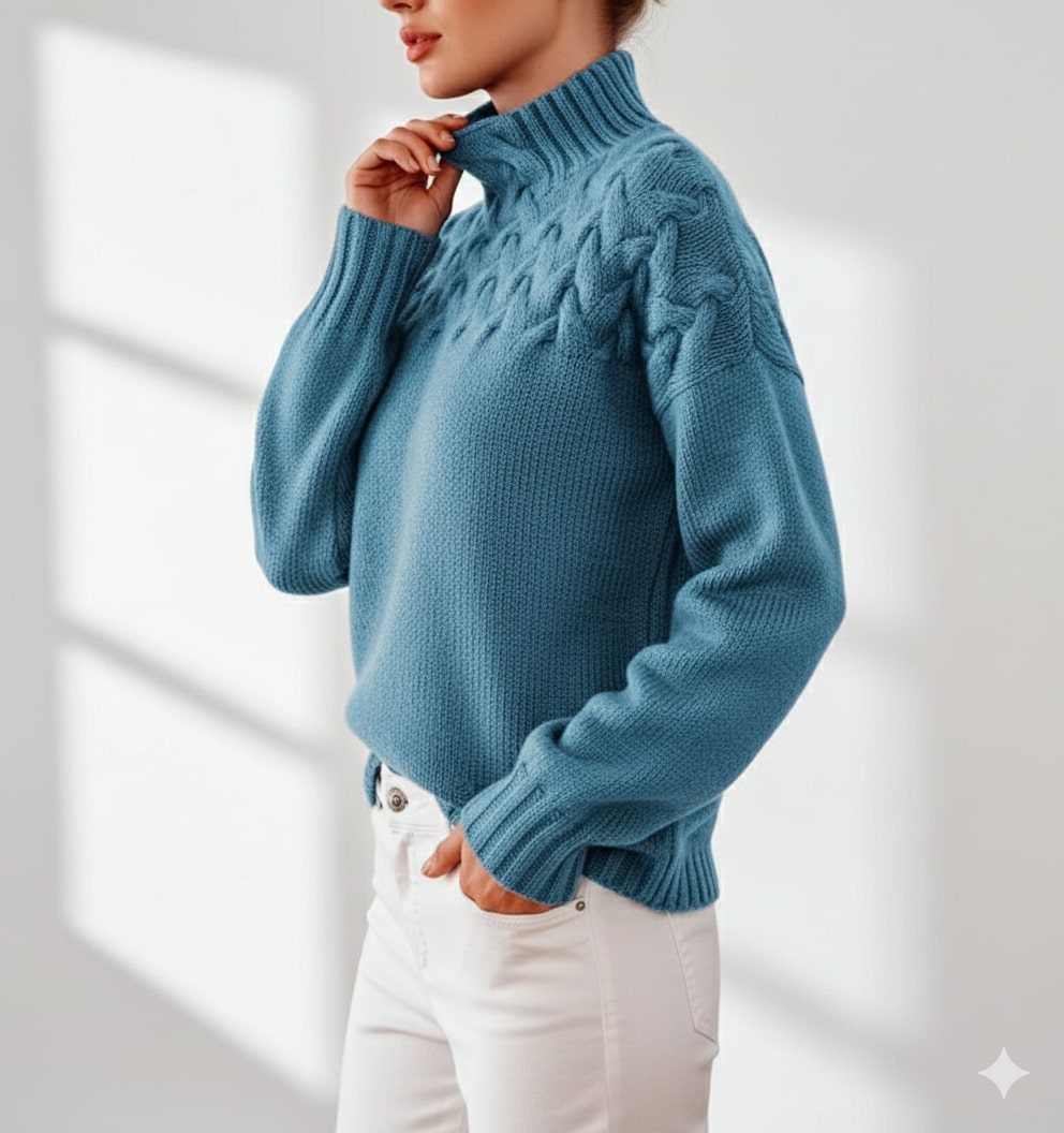 Marie Women’s Knit Jumper – Textured Soft High-Neck Pullover for Autumn