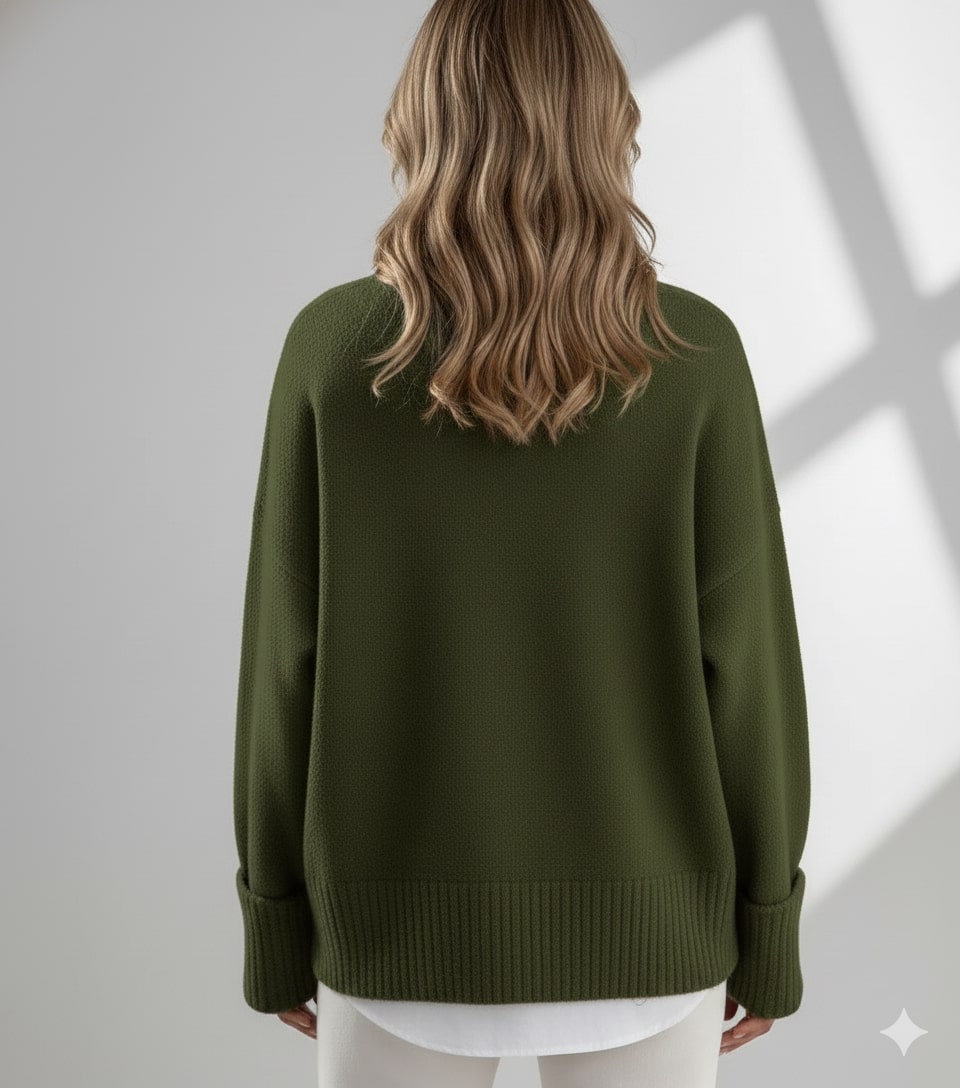 Edna Women's Knit Sweater – Relaxed-Fit Pullover with Wide Rib Cuffs