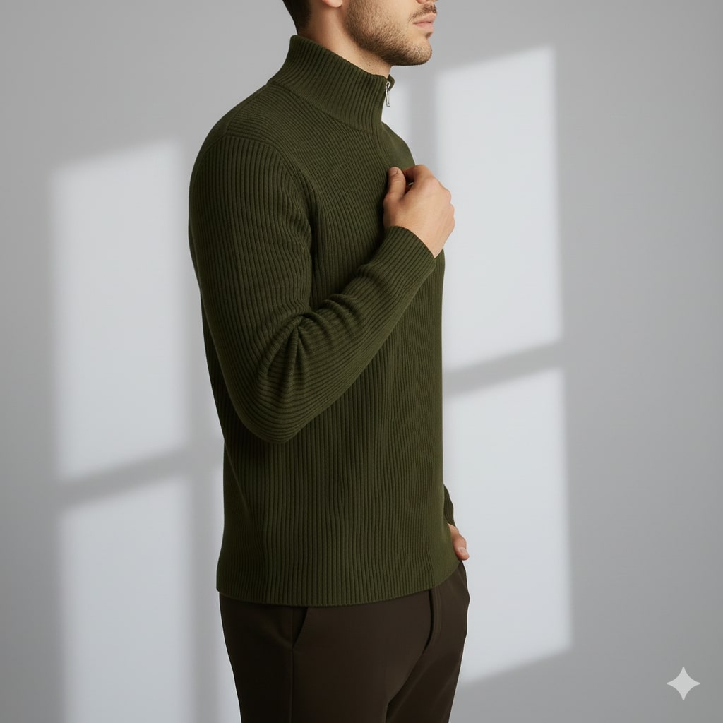 Sonny Men’s Turtleneck Sweater – Warm Breathable Wool Knit Pullover with Structured Ribbed Collar