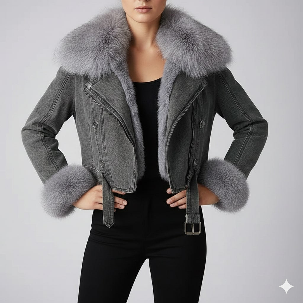 Marbella Women's Denim Jacket – Soft Lined Women’s Jacket with Warm Fur Collar & Cuffs