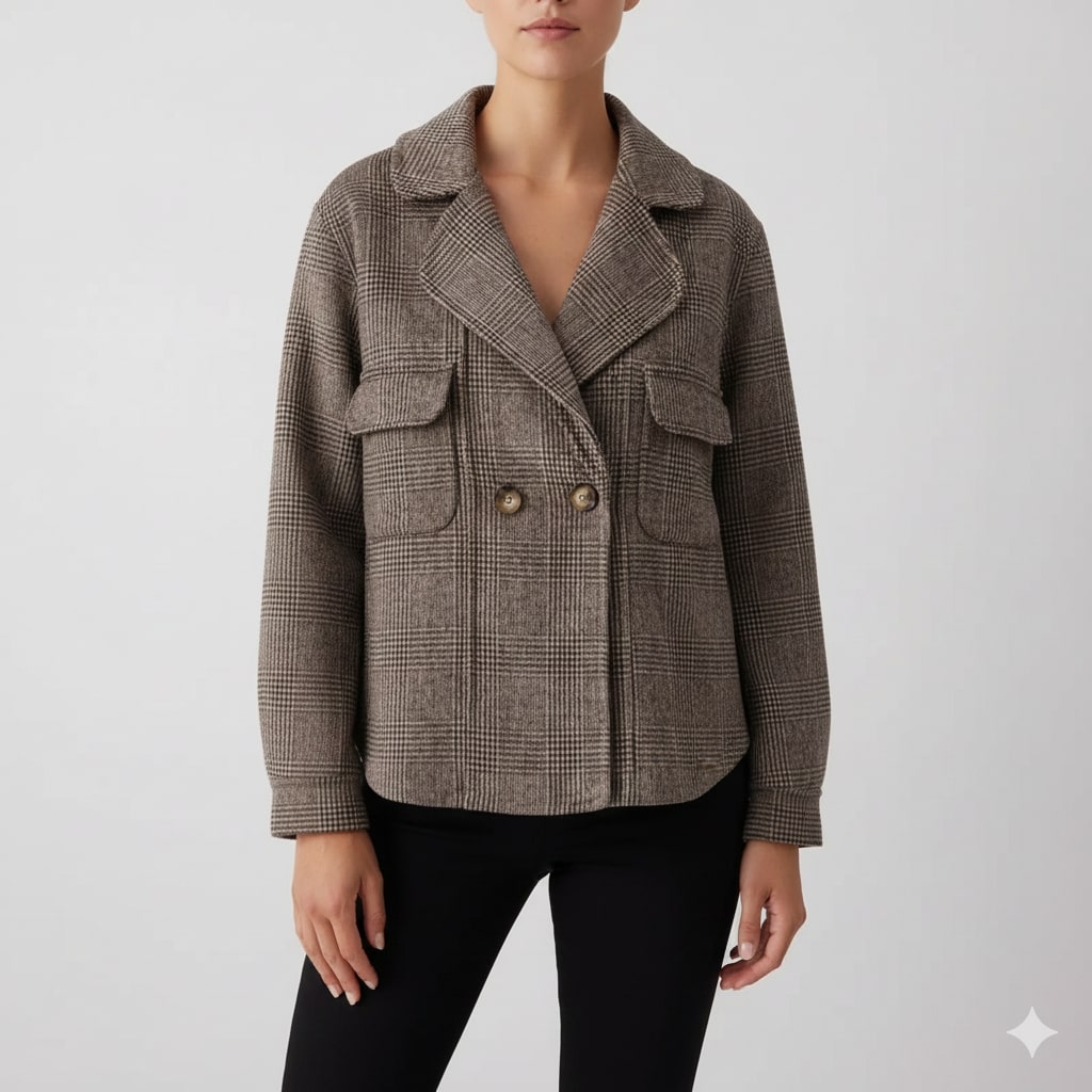 Heaven Women’s Plaid Wool Jacket – Double-Sided Wool with Cropped Jacket