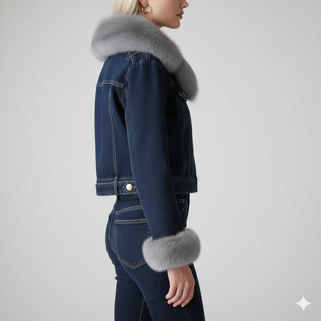 Marbella Women's Denim Jacket – Soft Lined Women’s Jacket with Warm Fur Collar & Cuffs