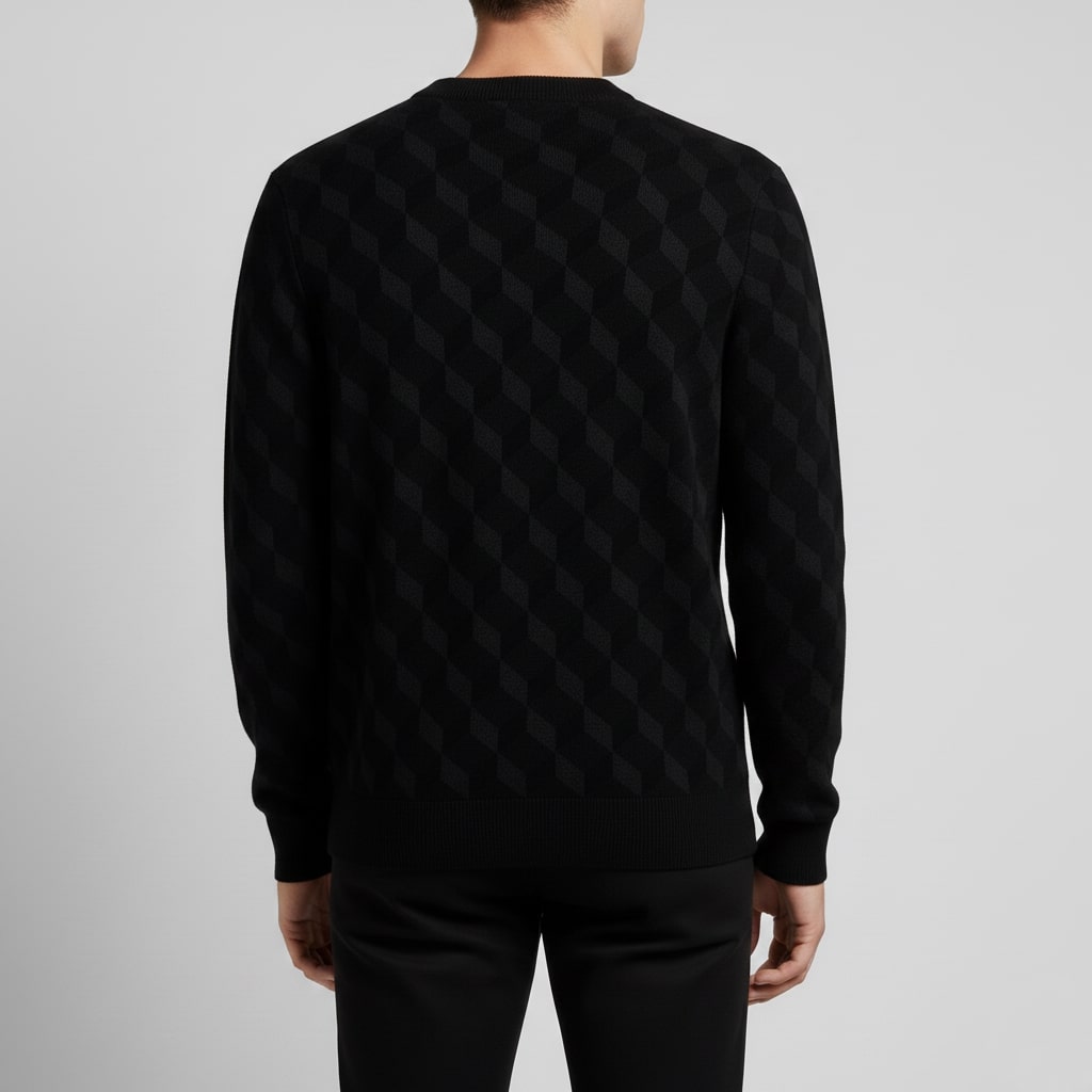 Gianluca Men’s Knit Sweater – Geometric Pattern with Crew Neck Sweater