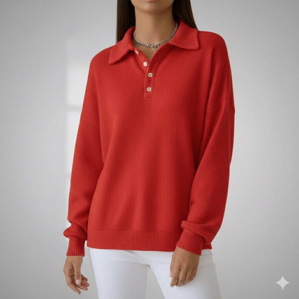Jenny Women’s Knit Polo Sweater – Soft Ribbed Texture with Feminine Drape