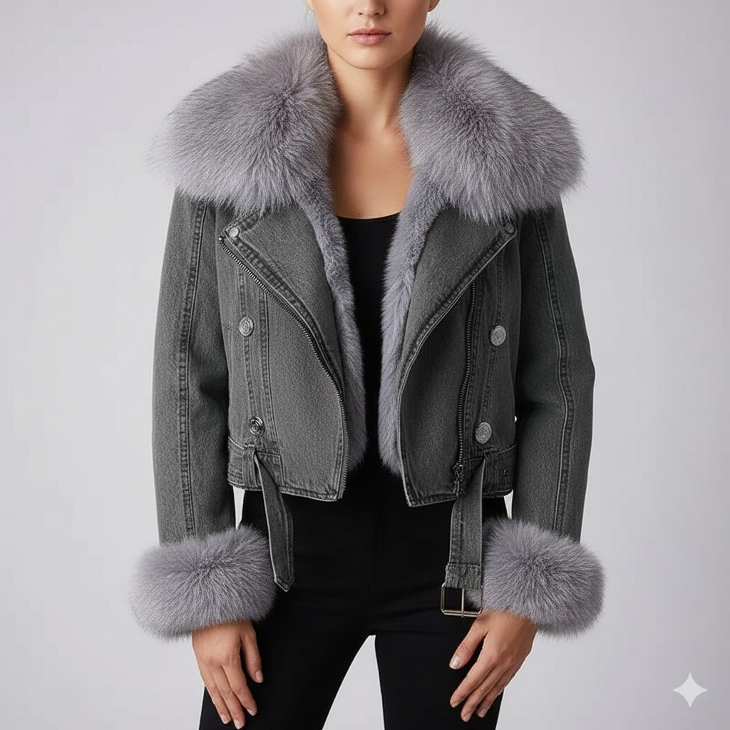 Marbella Women's Denim Jacket – Soft Lined Women’s Jacket with Warm Fur Collar & Cuffs