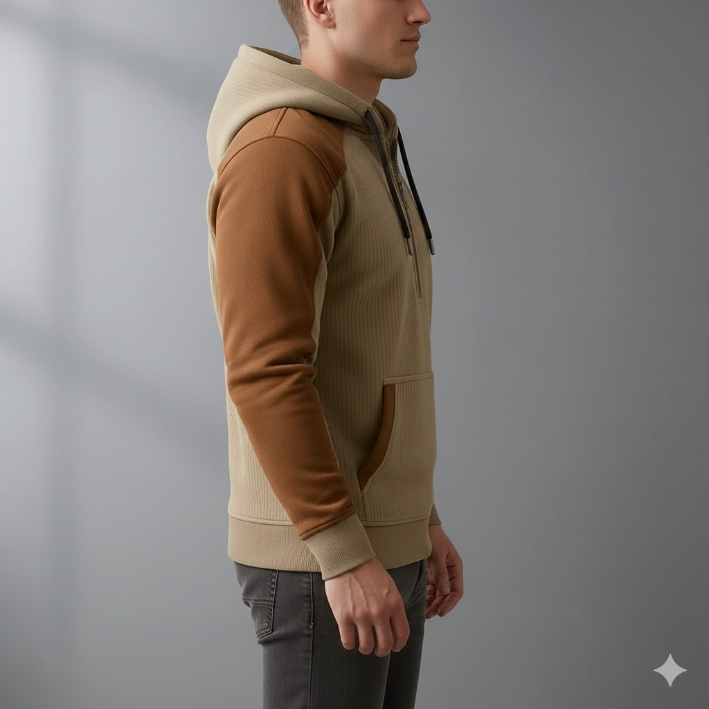 Colton Men’s Quarter-Zip Hoodie – Corduroy Cotton Blend Sweatshirt with Contrast Panels