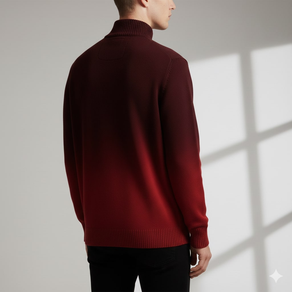 Akhie Men’s Wool Pullover – Gradient Ombre Quarter-Zip Sweater