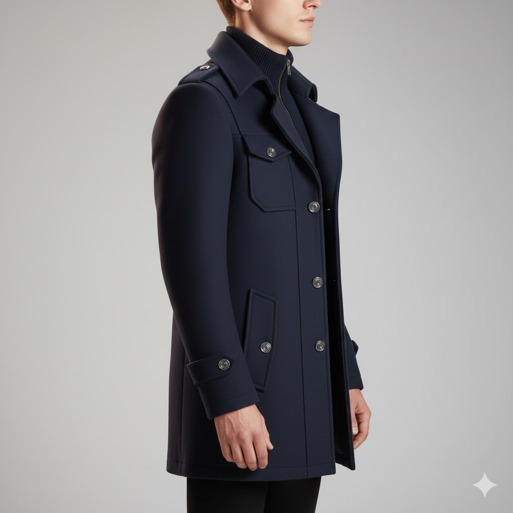 Lennox Men’s Wool Jacket – Wool Winter Coat with Tailored Collar & Utility Pocket