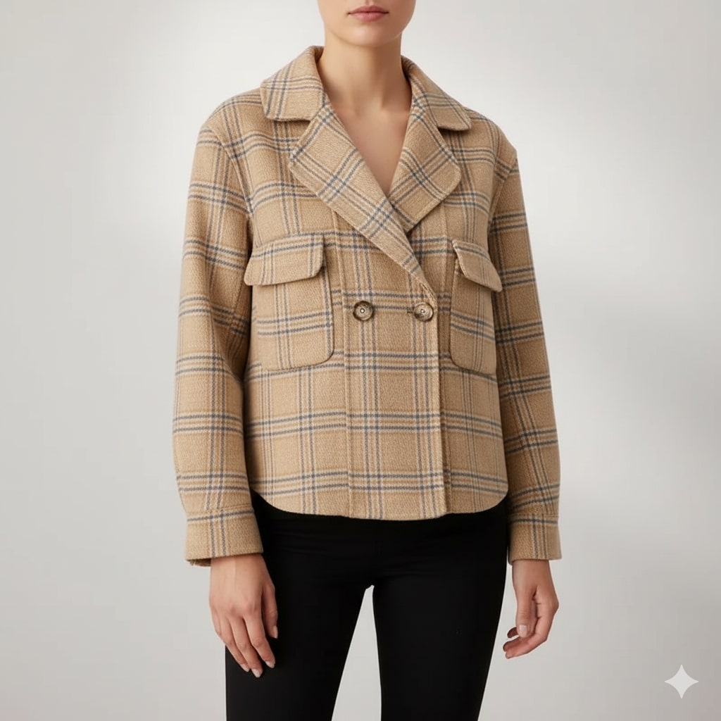 Heaven Women’s Plaid Wool Jacket – Double-Sided Wool with Cropped Jacket