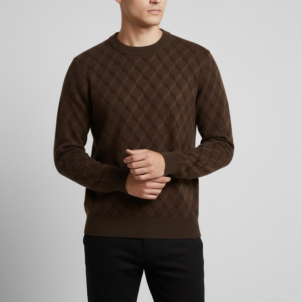 Gianluca Men’s Knit Sweater – Geometric Pattern with Crew Neck Sweater
