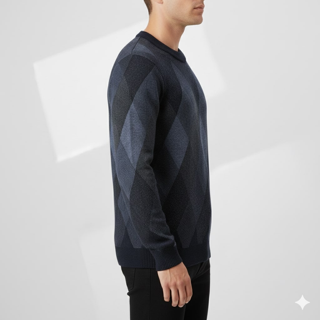 Esteban Men’s Knit Sweater – Wool-Blend Argyle Crewneck Jumper