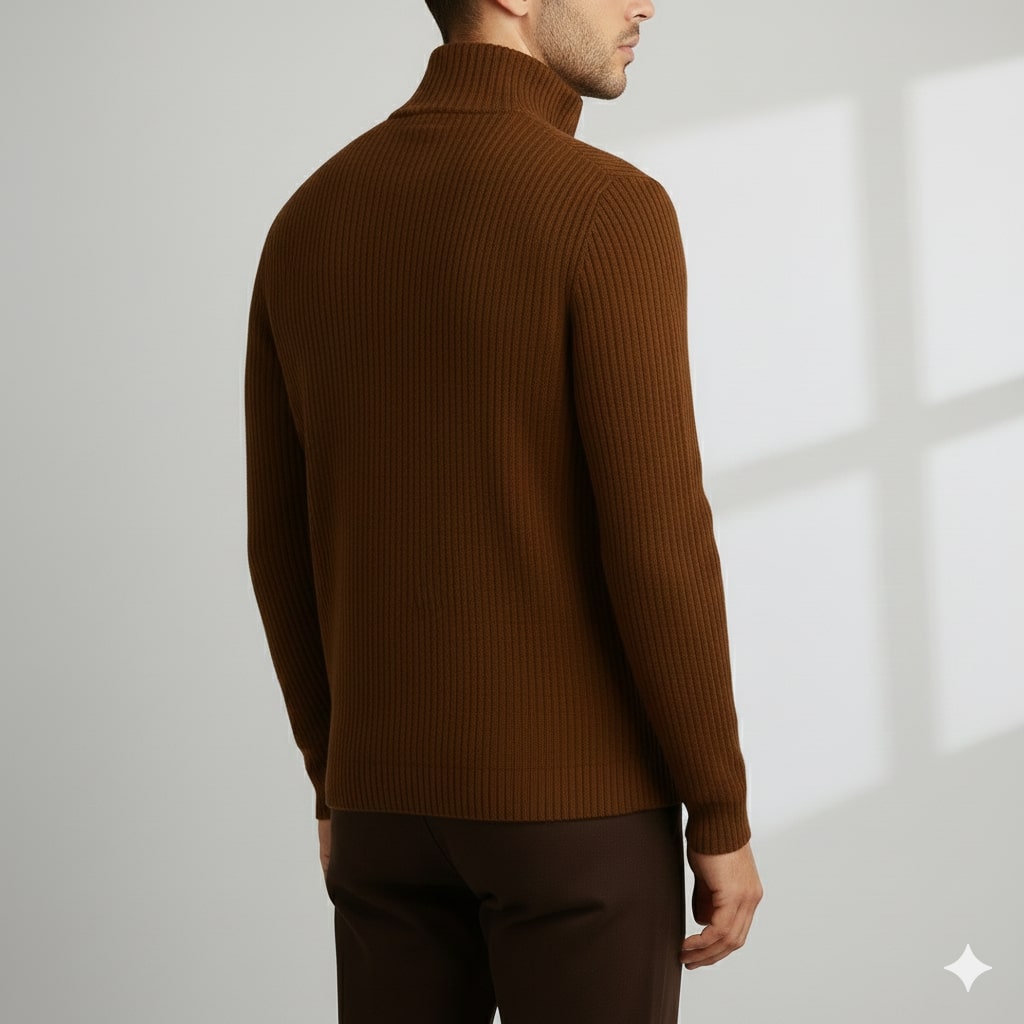 Sonny Men’s Turtleneck Sweater – Warm Breathable Wool Knit Pullover with Structured Ribbed Collar