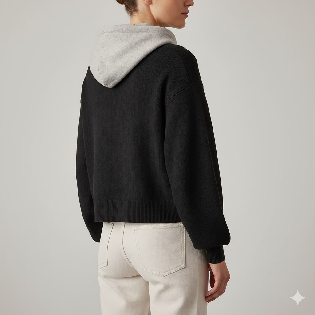 Marissa Women’s Cropped Cardigan – Puff Sleeve Zip-Up Knitted Hooded Cardigan