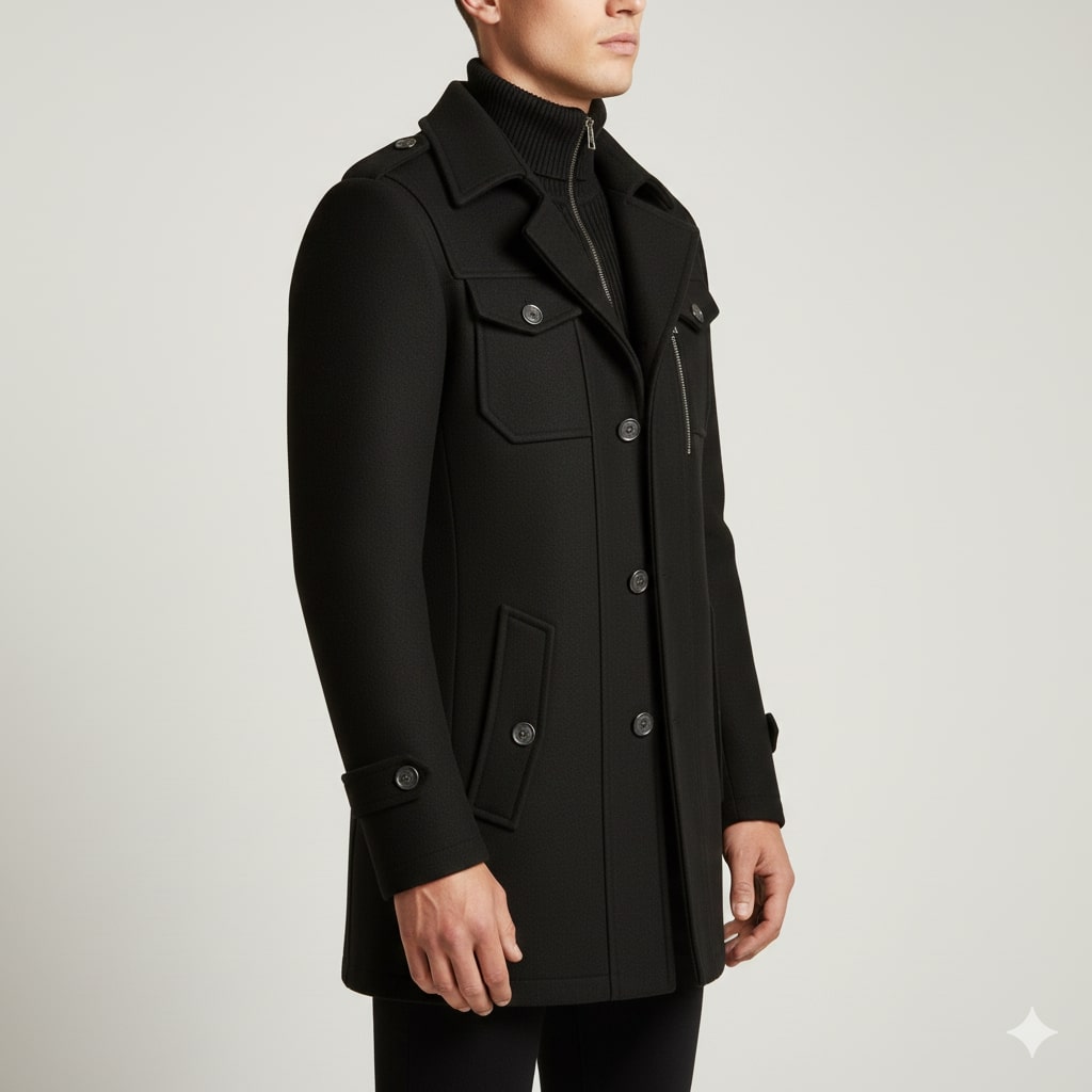 Lennox Men’s Wool Jacket – Wool Winter Coat with Tailored Collar & Utility Pocket