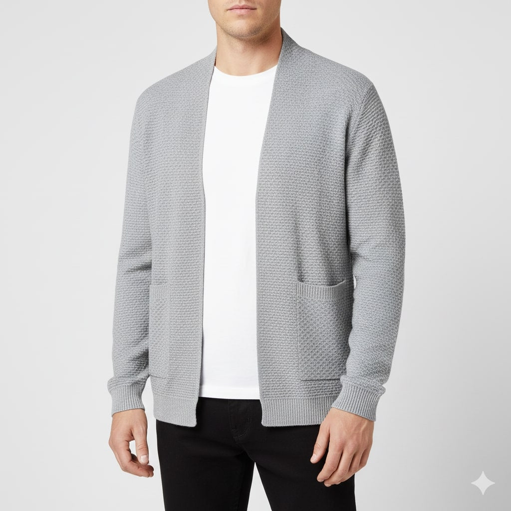 Inigo Men’s Jacquard Knit Cardigan – Soft Touch Embossed Cotton Cardigan