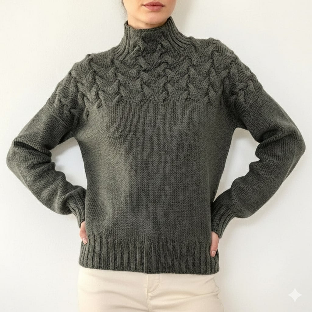 Marie Women’s Knit Jumper – Textured Soft High-Neck Pullover for Autumn