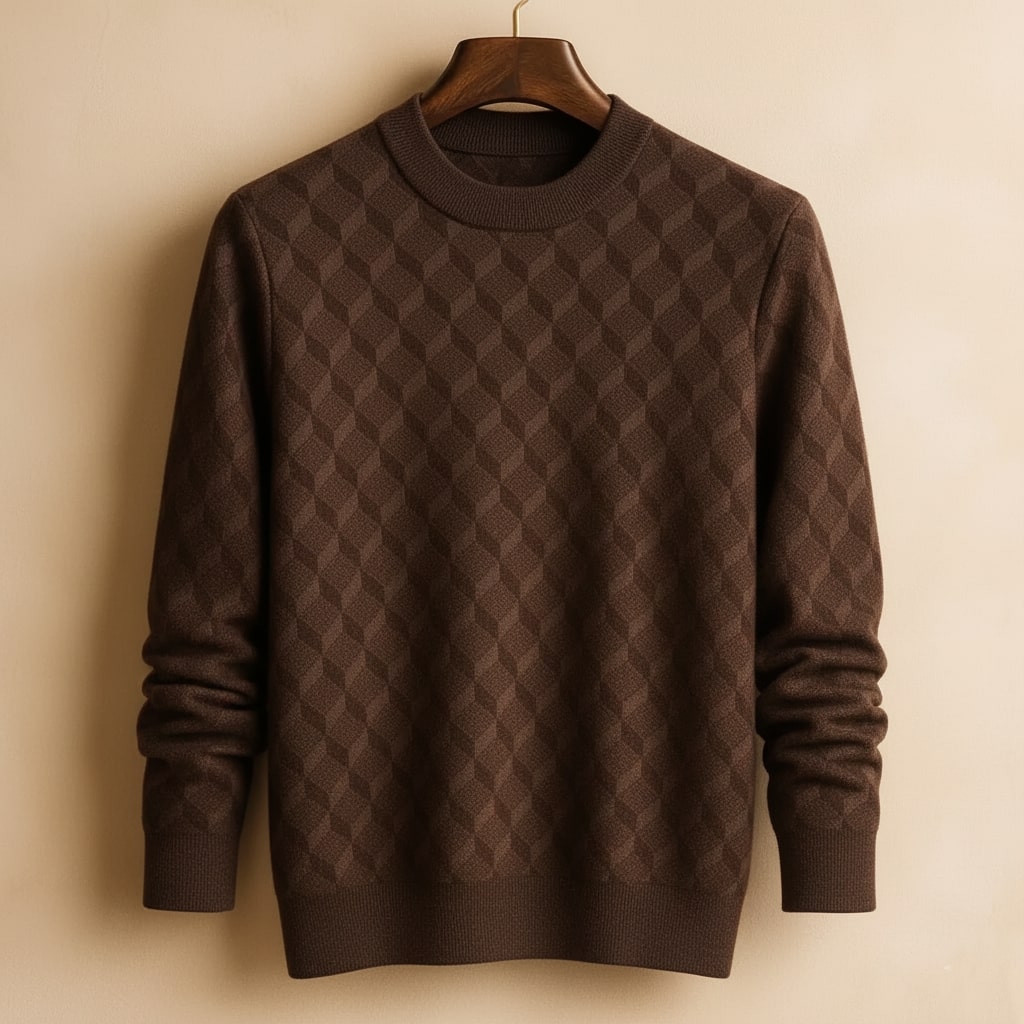 Gianluca Men’s Knit Sweater – Geometric Pattern with Crew Neck Sweater