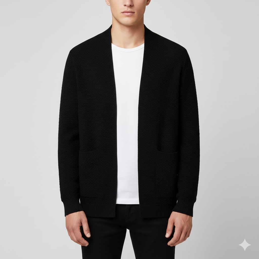 Inigo Men’s Jacquard Knit Cardigan – Soft Touch Embossed Cotton Cardigan