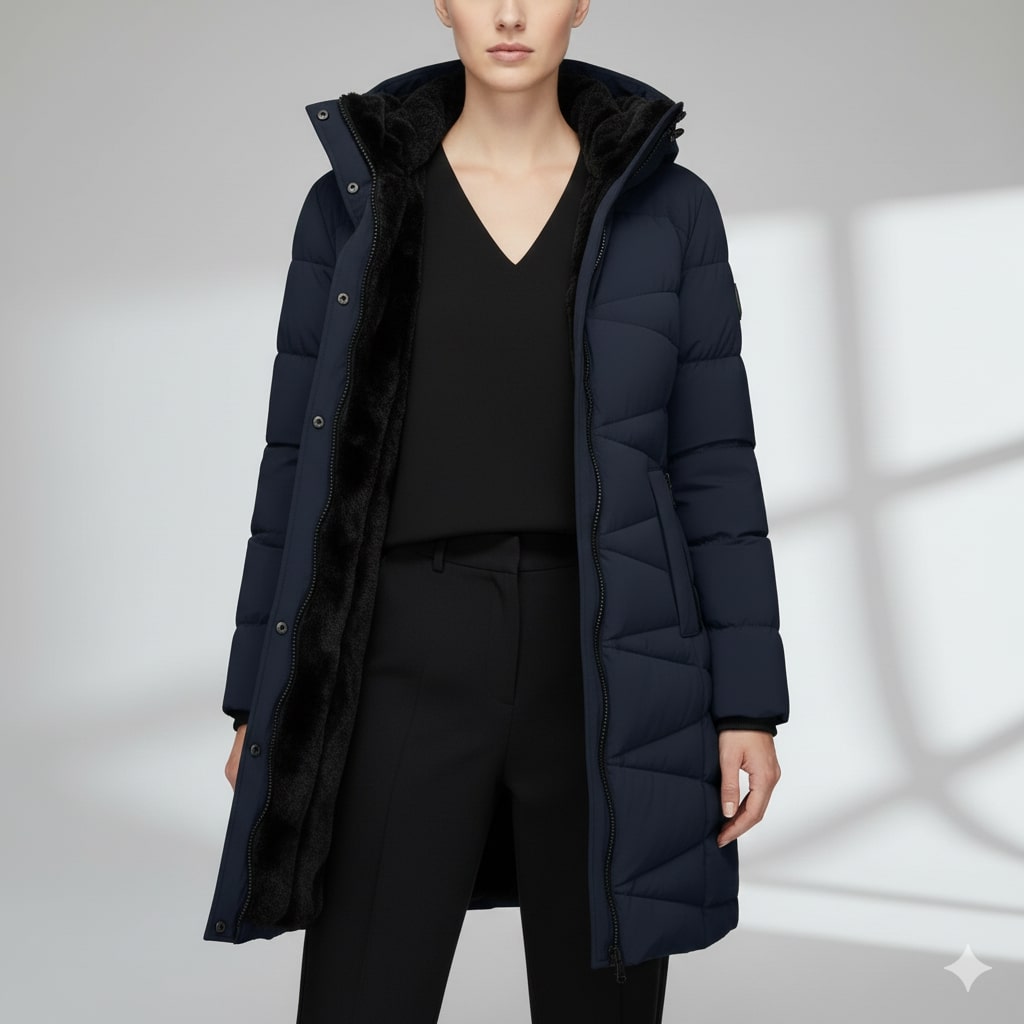 Elana Women’s Long Quilted Coat – Full-Length Warm Winter Jacket with Hood & Plush Lining