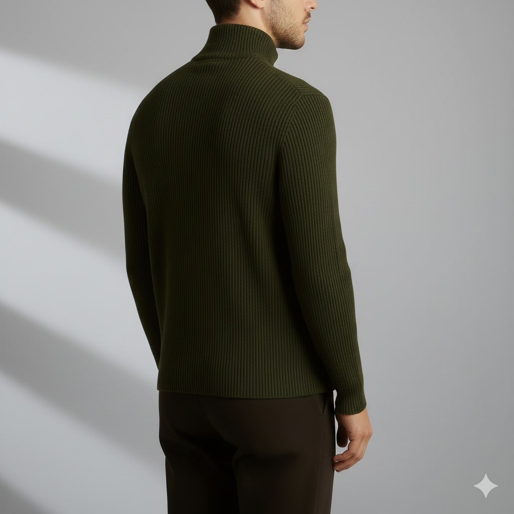 Sonny Men’s Turtleneck Sweater – Warm Breathable Wool Knit Pullover with Structured Ribbed Collar