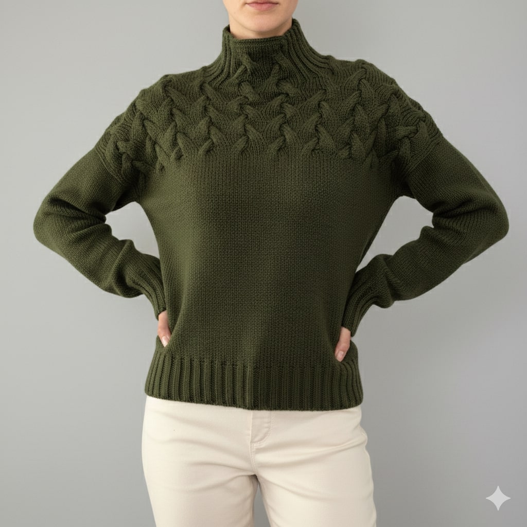 Marie Women’s Knit Jumper – Textured Soft High-Neck Pullover for Autumn