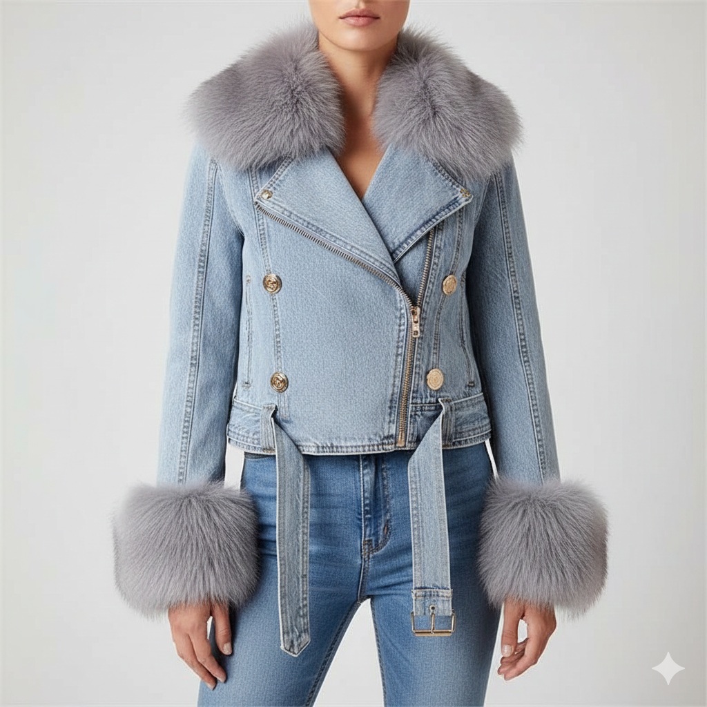Marbella Women's Denim Jacket – Soft Lined Women’s Jacket with Warm Fur Collar & Cuffs