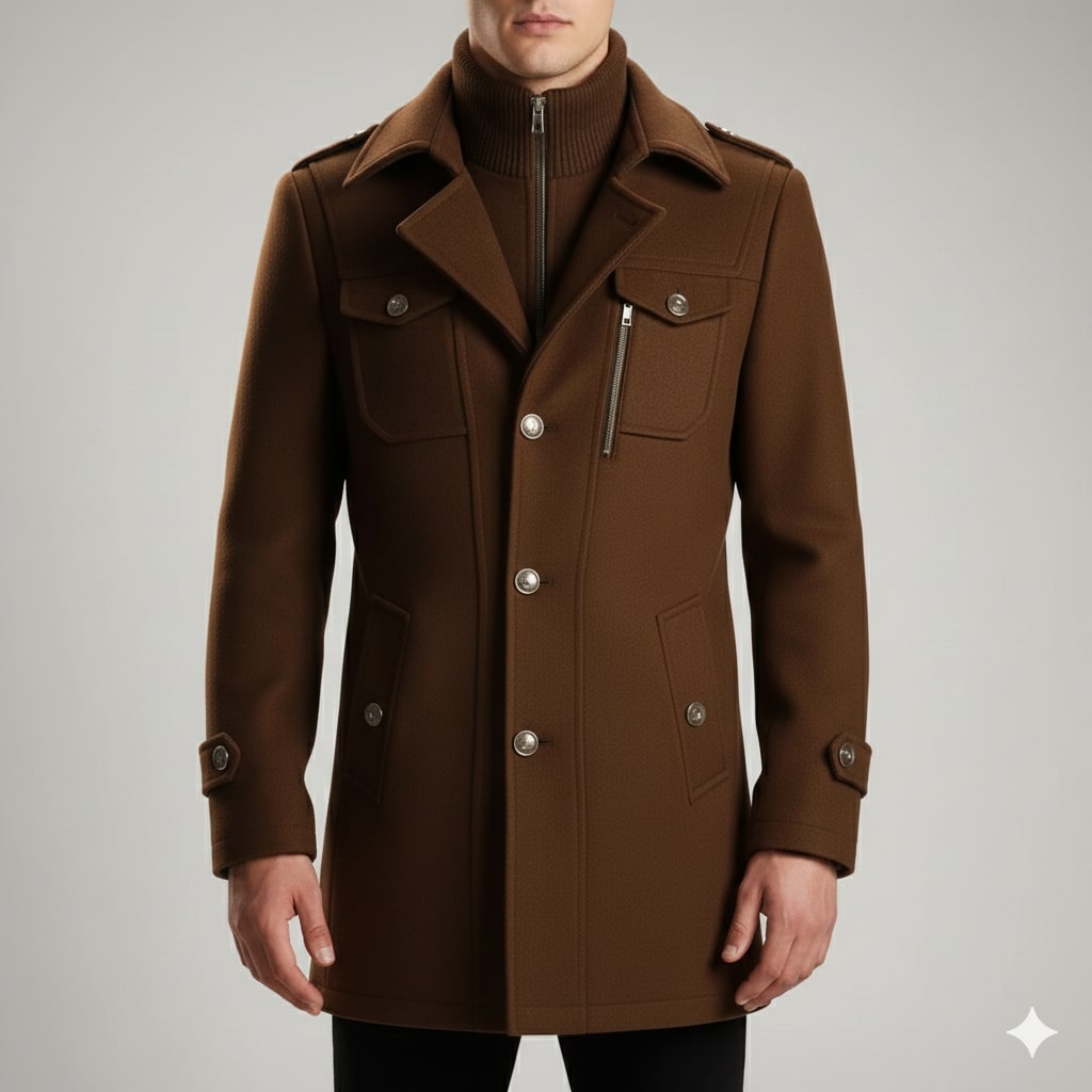 Lennox Men’s Wool Jacket – Wool Winter Coat with Tailored Collar & Utility Pocket