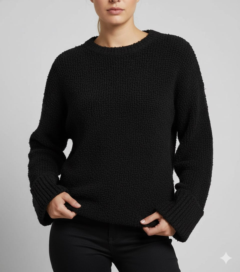 Edna Women's Knit Sweater – Relaxed-Fit Pullover with Wide Rib Cuffs