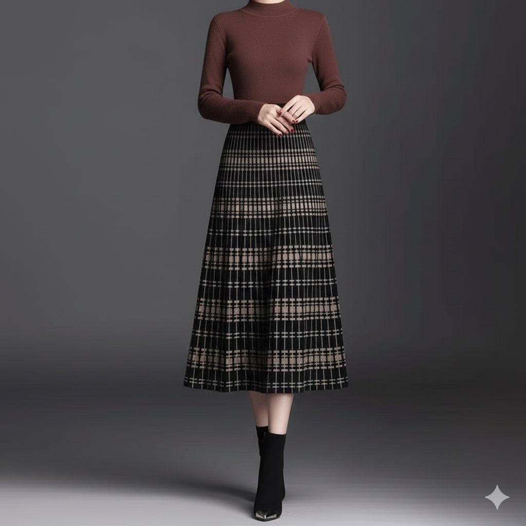 Marina Women's Pleated Midi Skirt – Stretch Cotton-Blend with Sculpted Waist