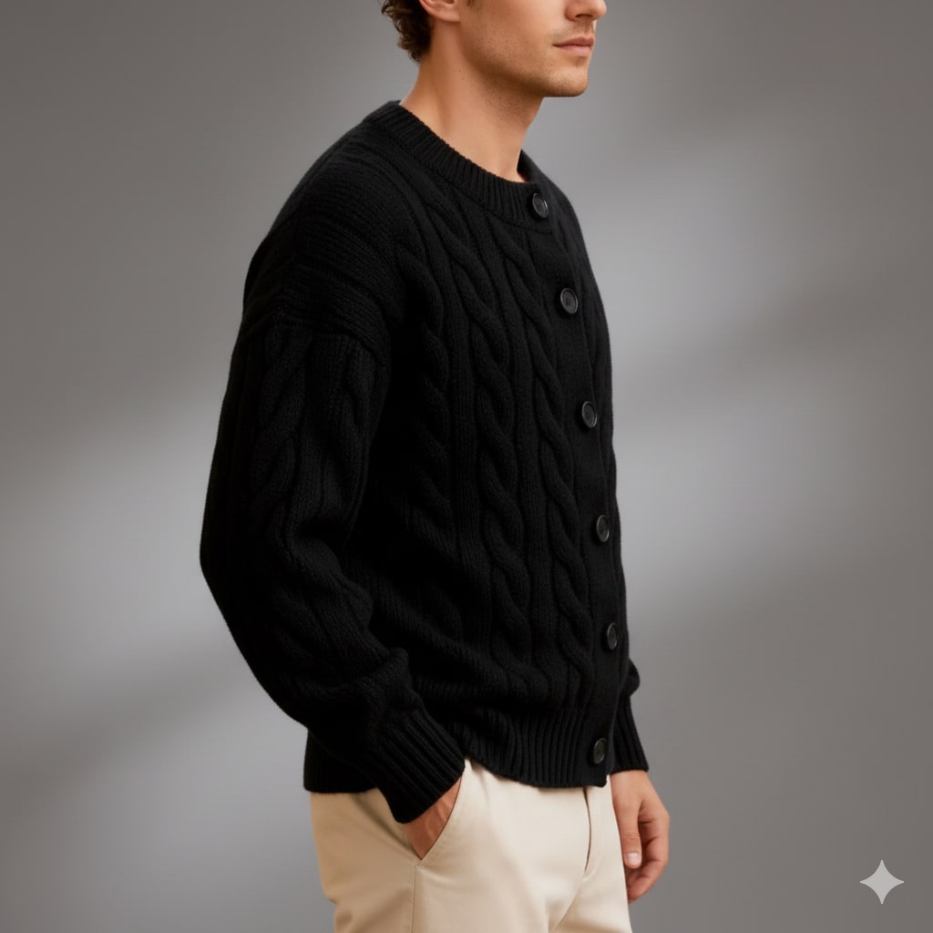 David Men’s Cardigan – Cable Knit Cardigan with Classic Button-Up Style