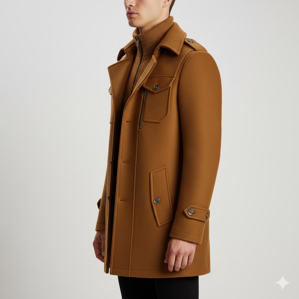 Lennox Men’s Wool Jacket – Wool Winter Coat with Tailored Collar & Utility Pocket