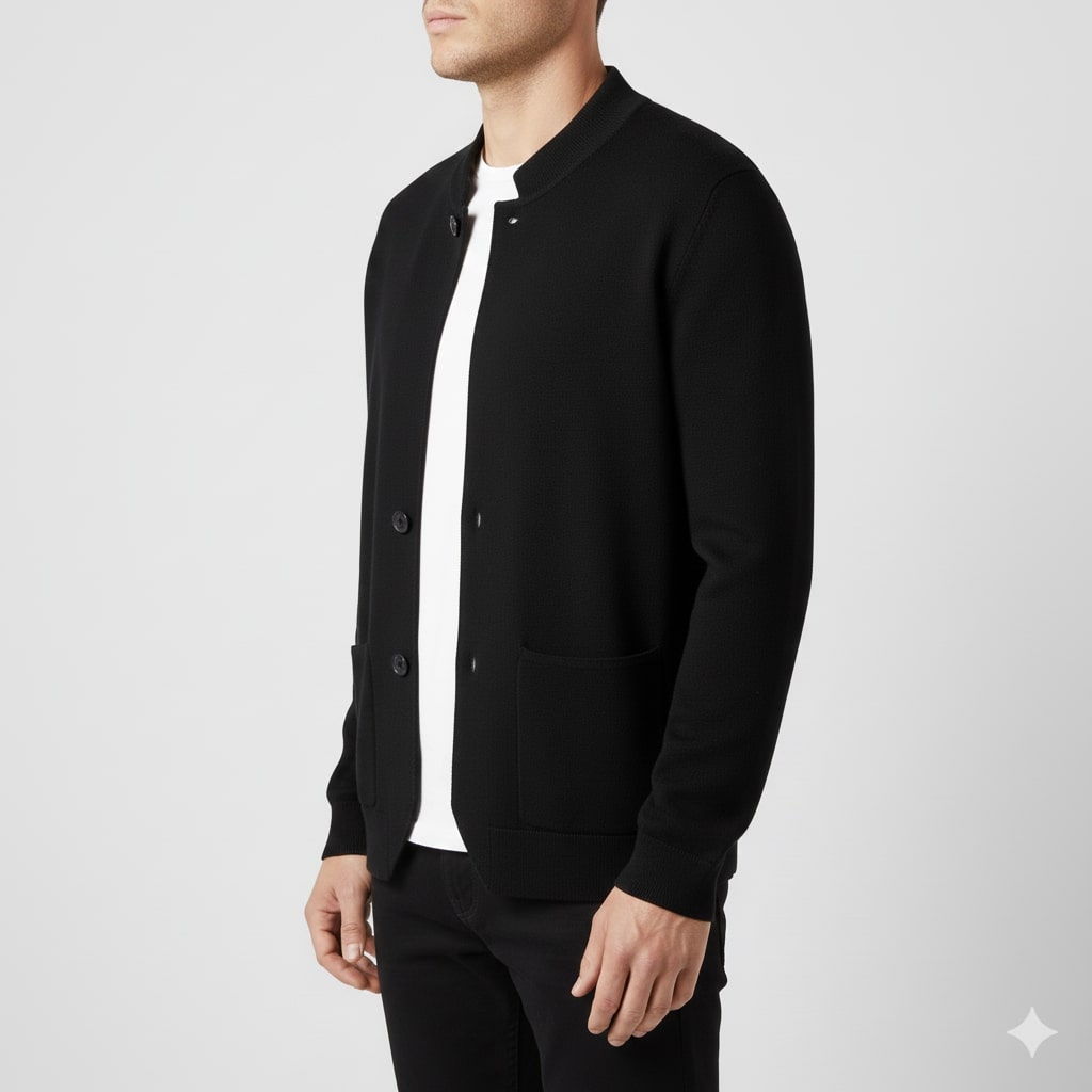 Gilbert Men’s Knit Cardigan – Italian-Style with Mandarin Collar