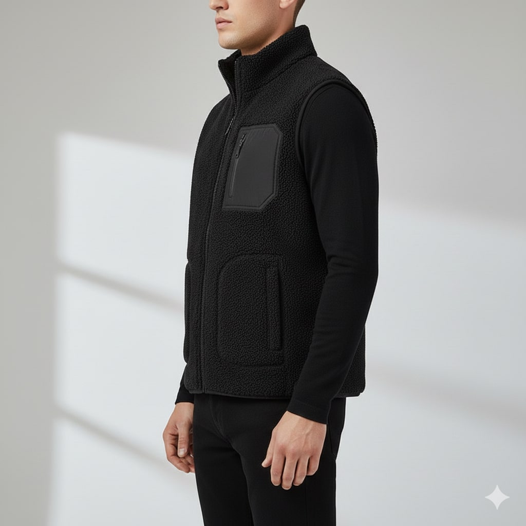 Wesbridge Men’s Fleece Vest – Sherpa Lined Full-Zip Utility Vest